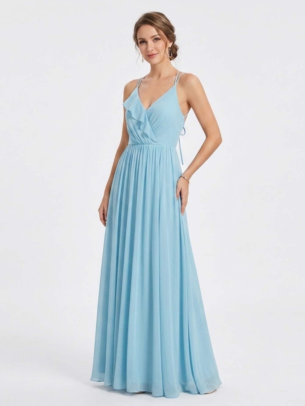 Jenny Yoo Blue A-Line Gown Strappy Open Back Long Dress Size 12 NWT
